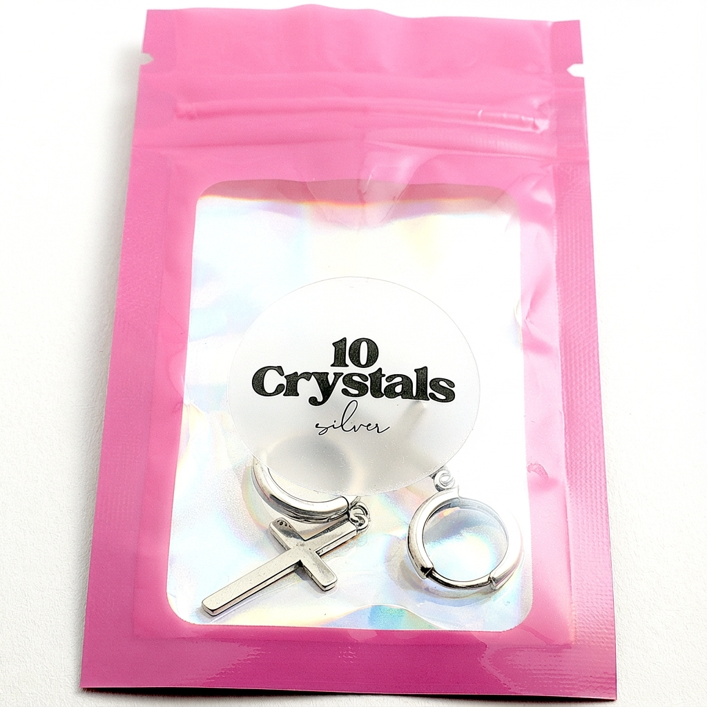 Подарунок на свято сережки хрестики 10 Crystals - магазин срібних прикрас