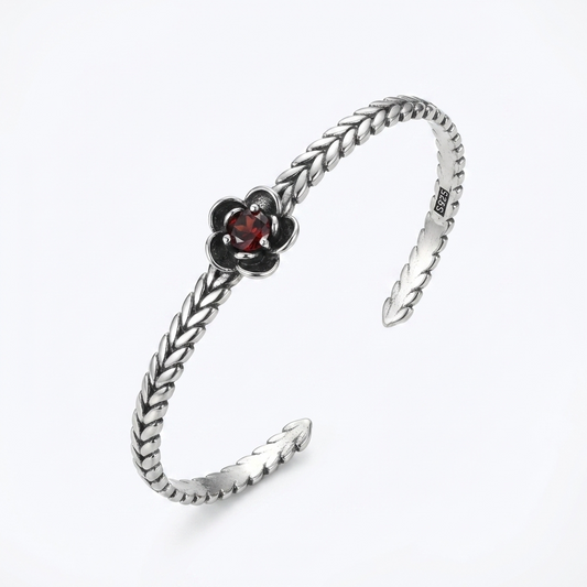 Жорсткий срібний браслет АМЕЛІЯ з квіткою 10 Crystals. Безкоштовна доставка по Україні. Швидка відправка.