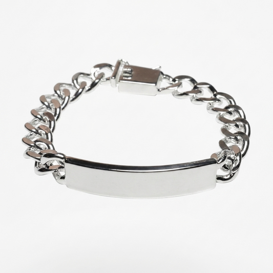 Срібний унісекс браслет 21 см у лаконічному дизайні, що поєднує масивний ланцюговий плетіння та гладку центральну пластину. Безкоштовна доставка по Україні.