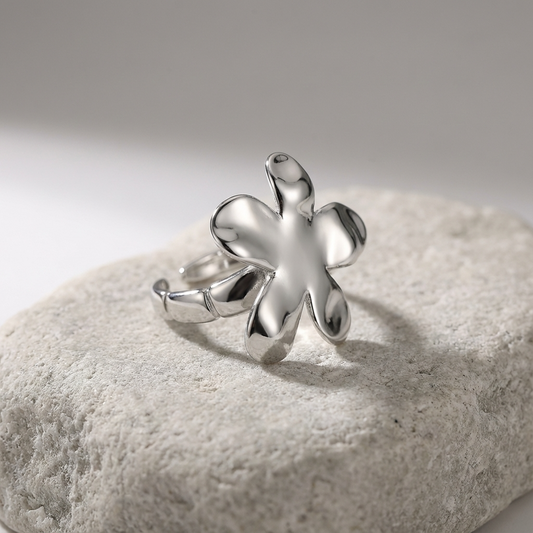 Срібна каблучка 925 проби ЄВА з квітковим дизайном, регульована — 10 Crystals
