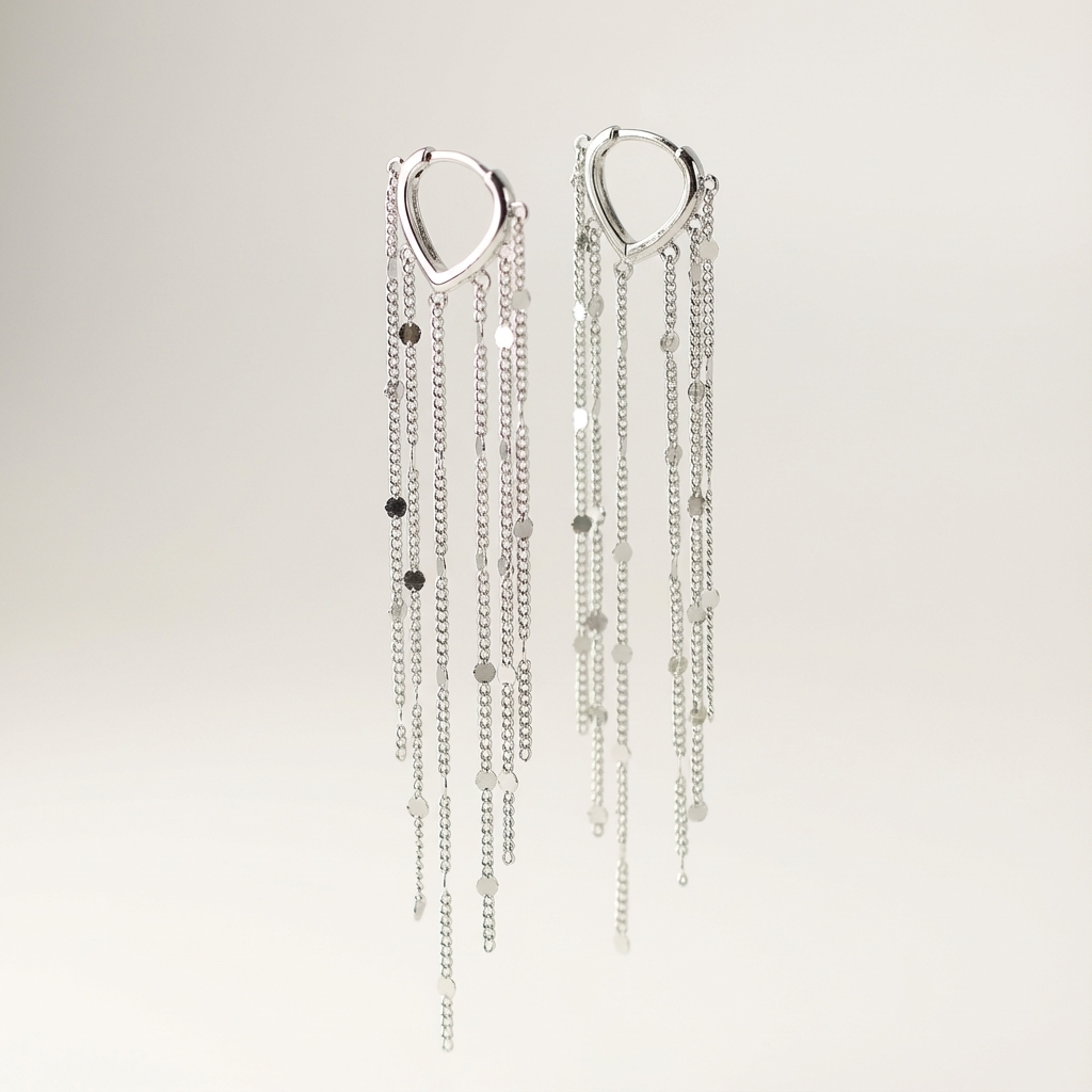 Срібні сережки з довгими ланцюжками КАЙЛІ з висюльками — 10 Crystals