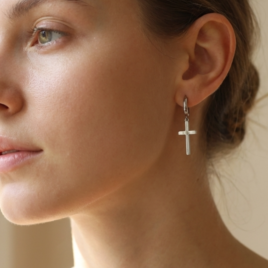 Сережки хрестики зі срібла 925 стерлінг   ЛЮСІ — жіночі хрестики срібні 10 Crystals