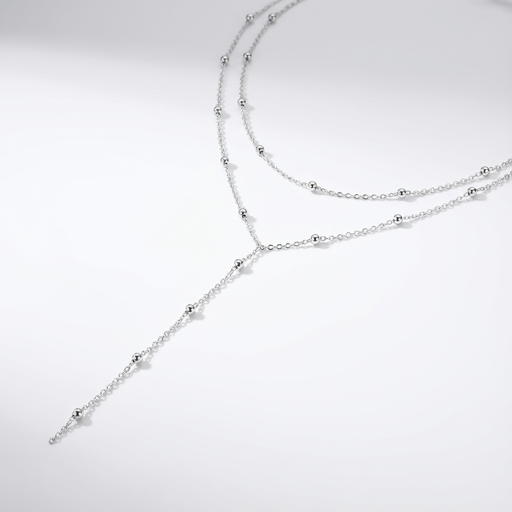 Срібне намисто 925 проби МОНІКА багатошарове з вертикальним елементом — 10 Crystals
