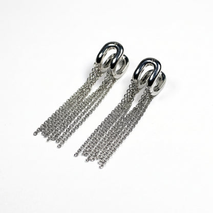 Срібні сережки з ланцюжками для жінок — 10 Crystals. Срібні кульчики з довгими  рухомими висюльками 6,5 см.