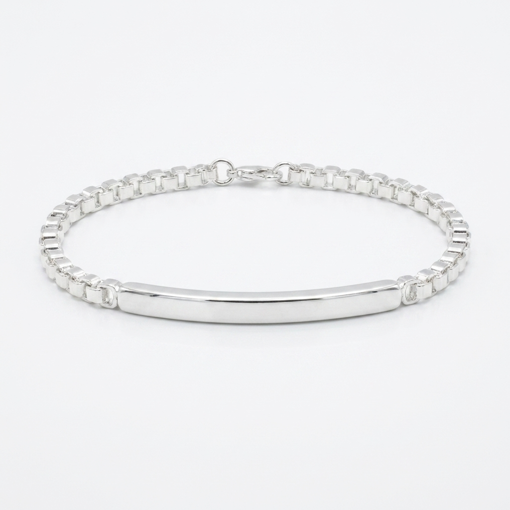 Срібний унісекс браслет, що поєднує масивний ланцюговий плетіння та гладку центральну пластину. Безкоштовна доставка по Україні. Швидка відправка.