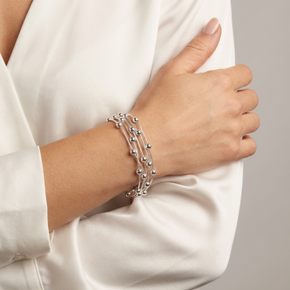 Браслет срібний жіночий. Купити срібний браслет з кульками багатошаровий. Безкоштовна доставка. Швидка відправка. 10 Crystals.