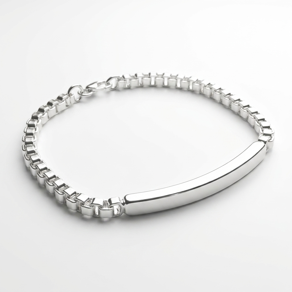 Срібний унісекс браслет, що поєднує масивний ланцюговий плетіння та гладку центральну пластину. Безкоштовна доставка по Україні. Швидка відправка.