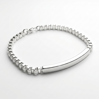 Срібний унісекс браслет, що поєднує масивний ланцюговий плетіння та гладку центральну пластину. Безкоштовна доставка по Україні. Швидка відправка.