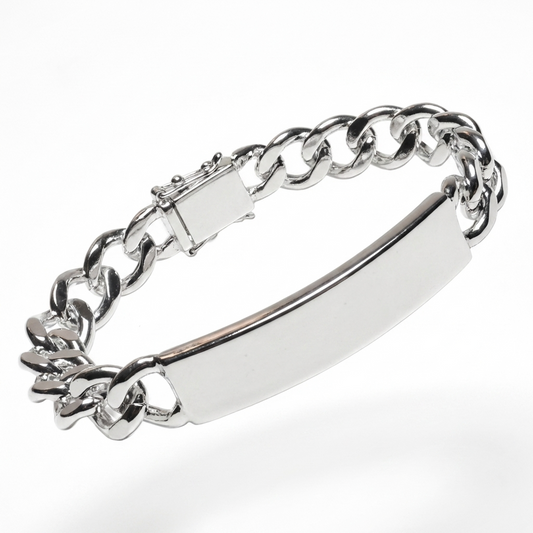 Срібний унісекс браслет 21 см у лаконічному дизайні, що поєднує масивний ланцюговий плетіння та гладку центральну пластину. Безкоштовна доставка по Україні. 