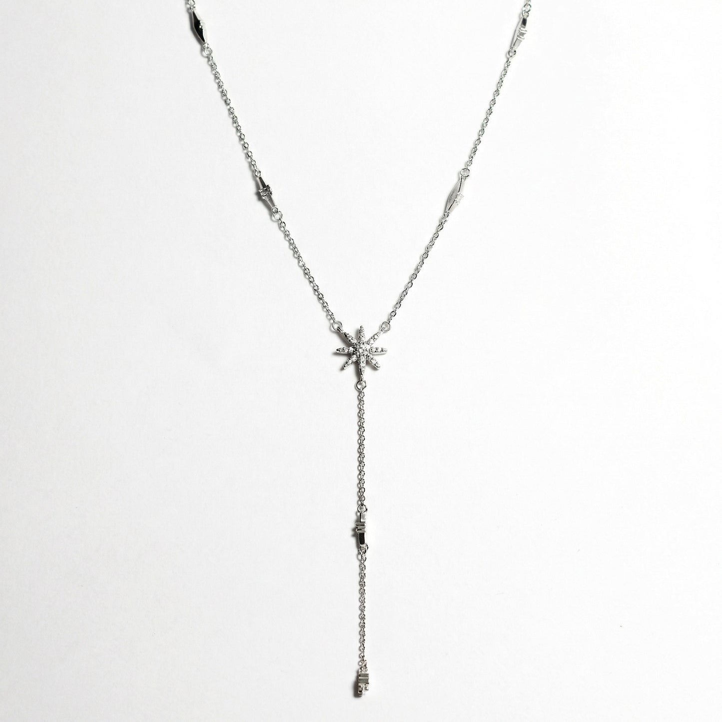 Срібне кольє краватка МАРІ з кубічним цирконієм 10 Crystals. Срібний сотуар Y-форми.