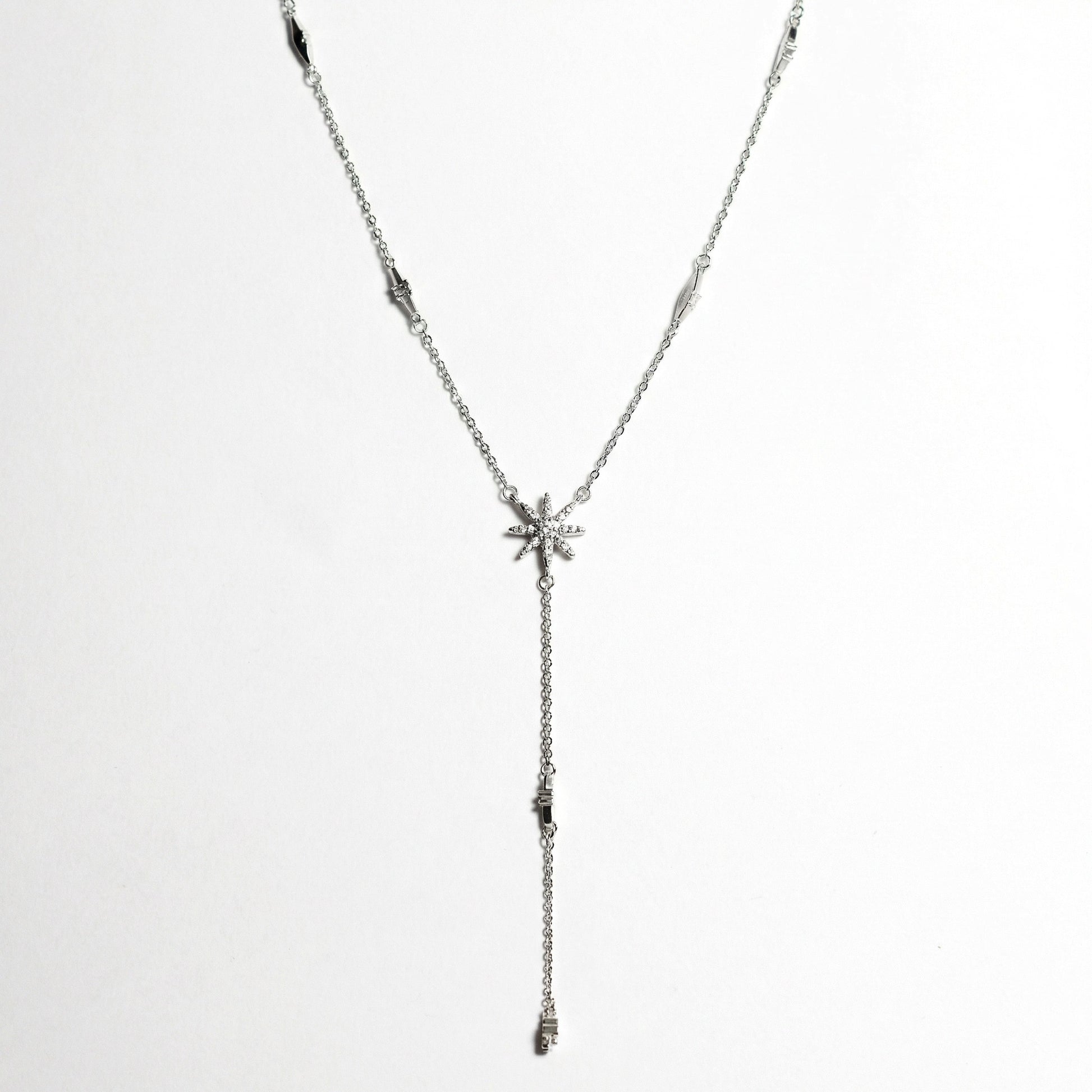 Срібне кольє краватка МАРІ з кубічним цирконієм 10 Crystals. Срібний сотуар Y-форми.