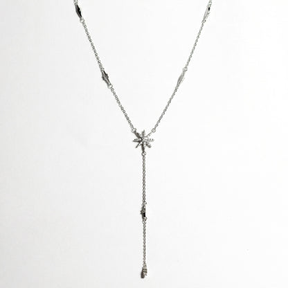 Срібне кольє краватка МАРІ з кубічним цирконієм 10 Crystals. Срібний сотуар Y-форми.