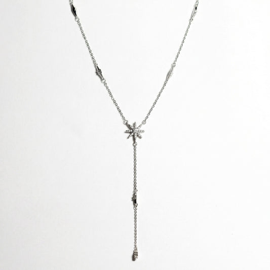 Срібне кольє краватка МАРІ з кубічним цирконієм 10 Crystals. Срібний сотуар Y-форми.