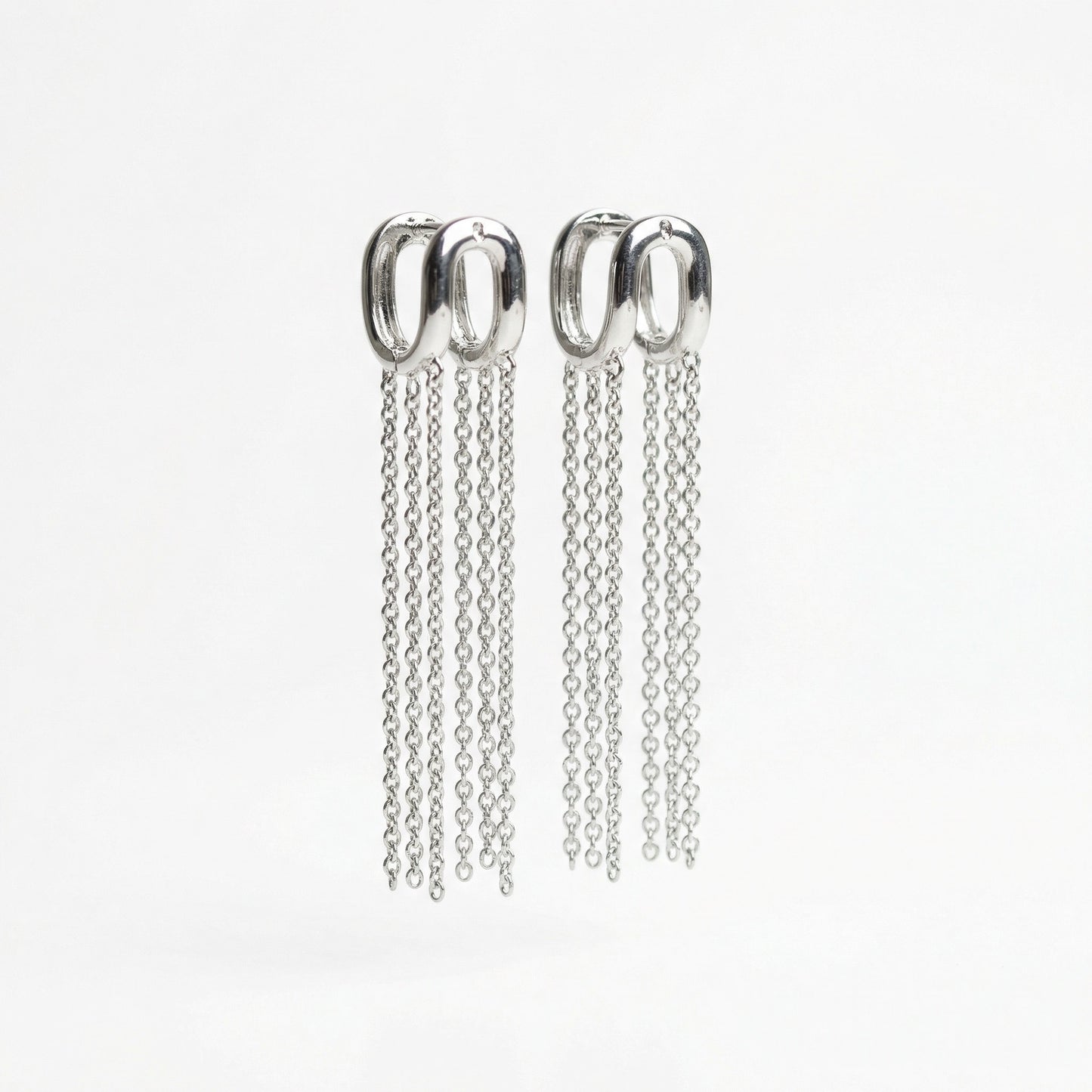 Срібні сережки конго з ланцюжками 10 Crystals. Срібні кульчики з довгими висюльками для жінок.