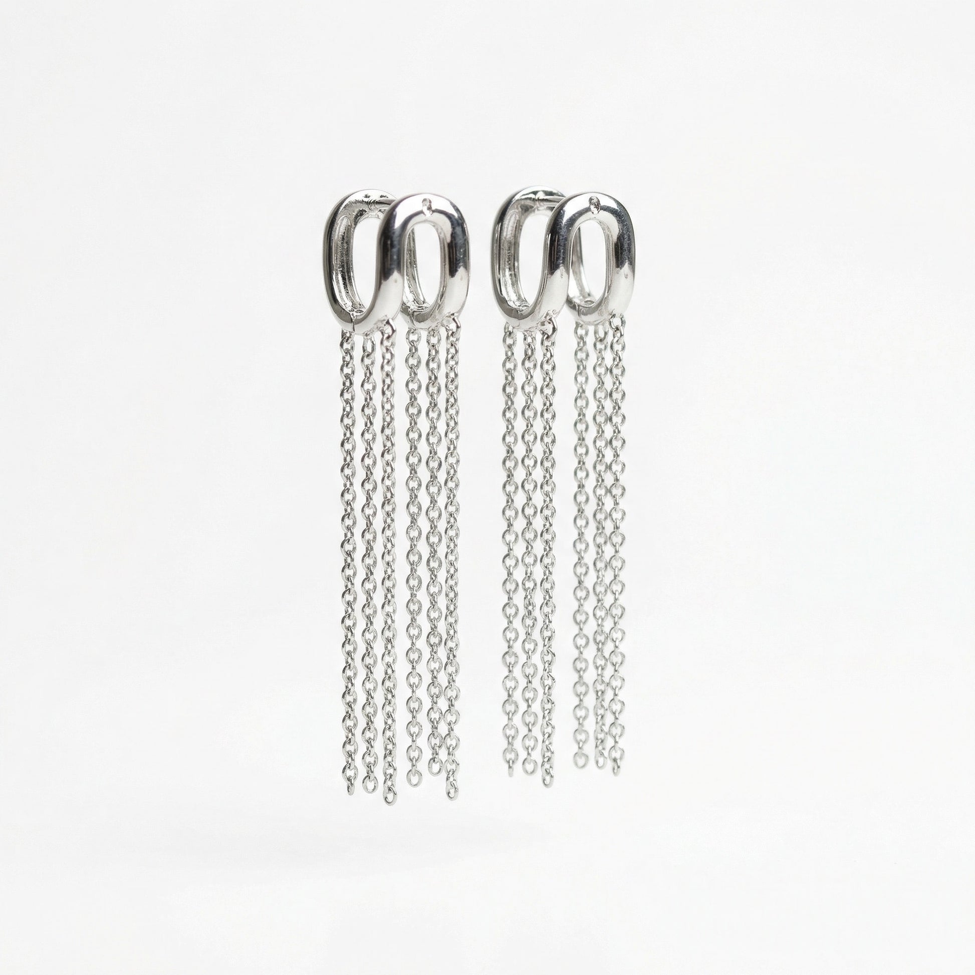 Срібні сережки конго з ланцюжками 10 Crystals. Срібні кульчики з довгими висюльками для жінок.