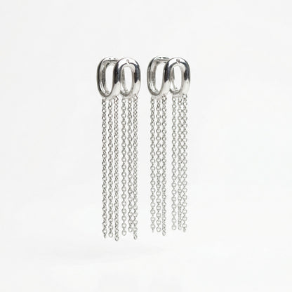 Срібні сережки конго з ланцюжками 10 Crystals. Срібні кульчики з довгими висюльками для жінок.