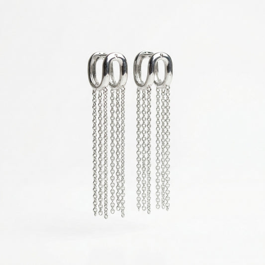 Срібні сережки конго з ланцюжками 10 Crystals. Срібні кульчики з довгими висюльками для жінок.