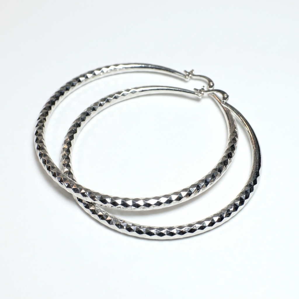 Срібні сережки-кільця Ніколь 70 мм. Об'ємні круглі сережки без вставок. Безкоштовна доставка по Україні. 