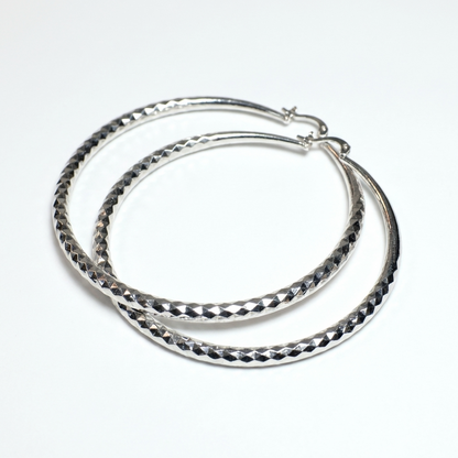 Срібні сережки-кільця Ніколь 70 мм. Об'ємні круглі сережки без вставок. Безкоштовна доставка по Україні. 