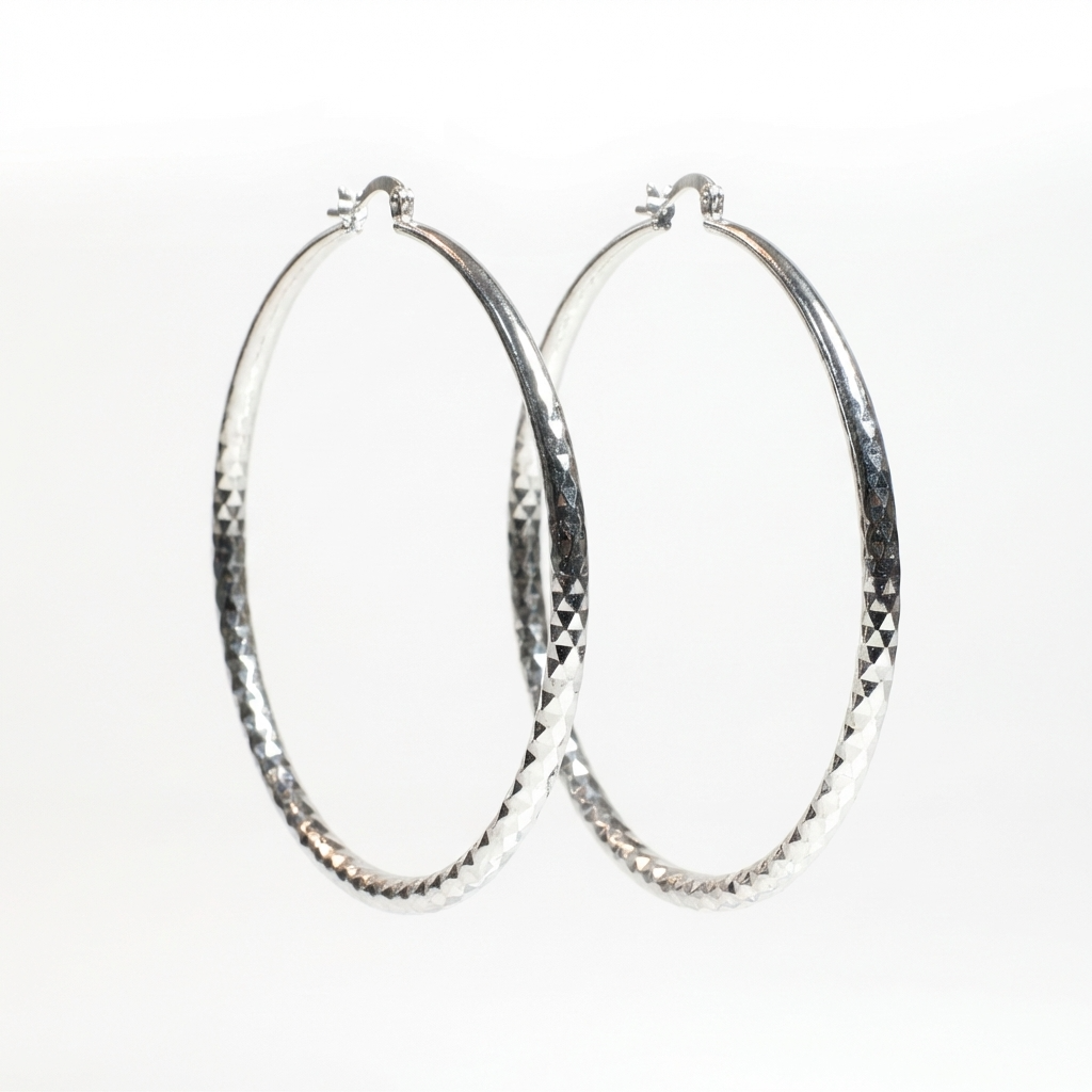 Срібні сережки-кільця 70 мм Ніколь. Об'ємні, але невагомі сережки круглої форми. Безкоштовна доставка по Україні.