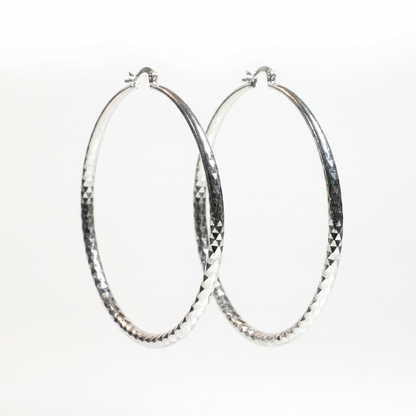 Срібні сережки-кільця 70 мм Ніколь. Об'ємні, але невагомі сережки круглої форми. Безкоштовна доставка по Україні.